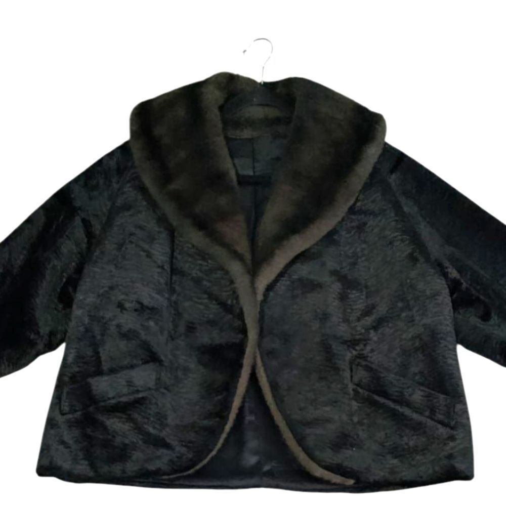 Vintage Luxurious Black Brown Faux Fur Coat Size M/L